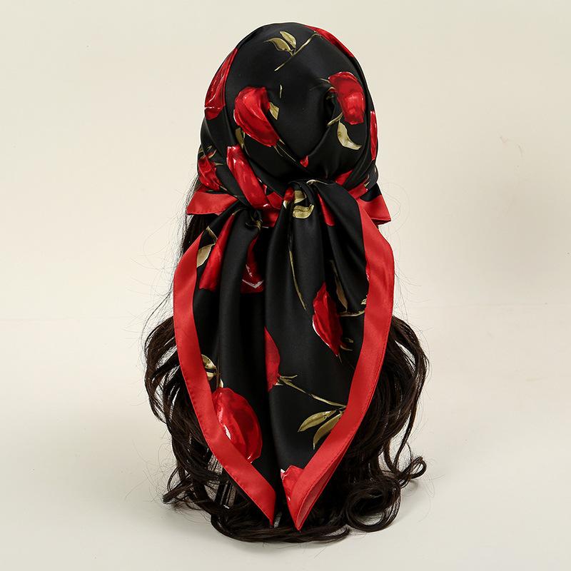 

New spring and summer rose printing silk scarf simulation silk cm small square scarf scarf women s versatile decorative scarf 85*85CM