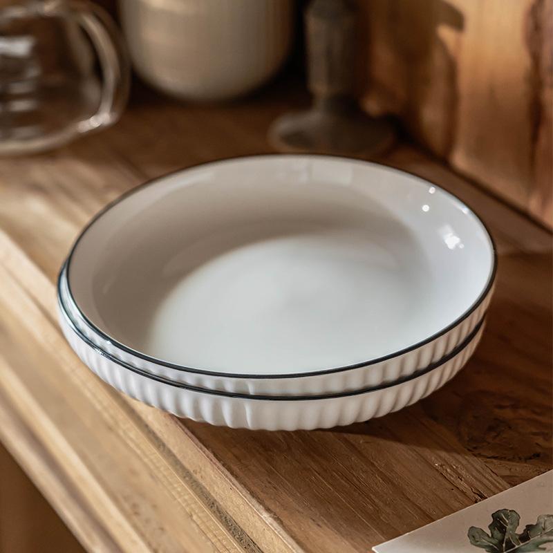 Plate Vegetable Plate Household Simple Ceramic Plate Retro Style Tableware Round Plate Dining Plate Salad Plate Breakfast Plate