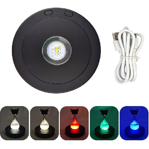 Светодиодная вращающаяся подставка-дисплей, разноцветная вращающаяся круглая стеклянная подставка с подсветкой для стеклянной бутылки, хрустальной фигурки, декора 3