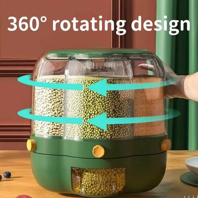 360° Rotating Storage Bin Box Separated Sealed Cereal Container Grain Food Dispenser Food Container Kitchen Storage Organization