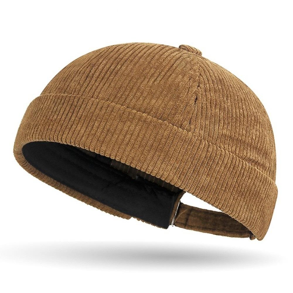 Retro Corduroy Brimless Cap Streetwear Landlord Hat Vintage Beanie Docker Caps  Men Women