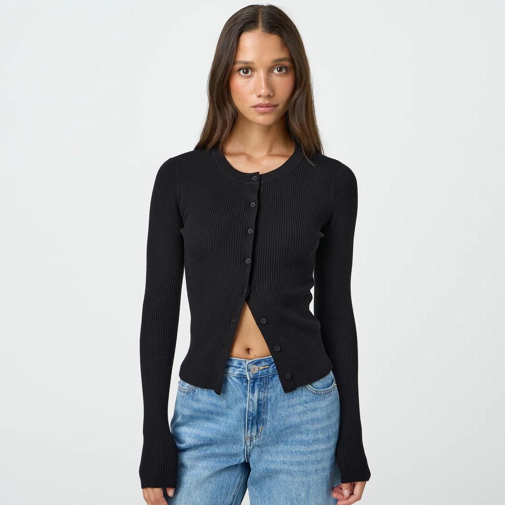 Y2k Mode Damen S Schlanke Passform Langarm Strickjacke Mit Knöpfen