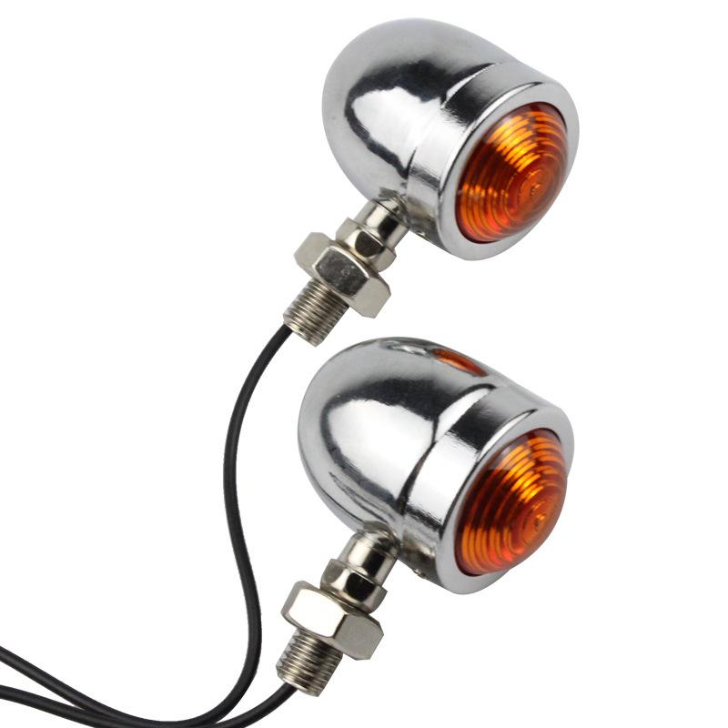 Universal Retro Motorcycle Blinkers Chopper Cafe Racer Motorbike Turn Signal Lights Scooters Metal Indicator 12V Chrome Color