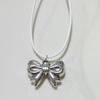 Korean-Style Silver Beaded Bow Necklace - Elegant Clavicle Chain for Women
