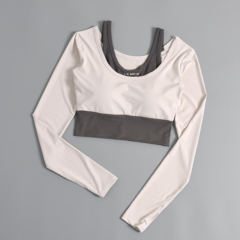 

Женский топ для йоги с длинными рукавами и накладками на грудь - новый стиль, спортивный костюм и костюм для бега Small