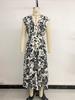 2026 Summer European Floral V-Neck Sleeveless Waist-Cinching Dress for Women