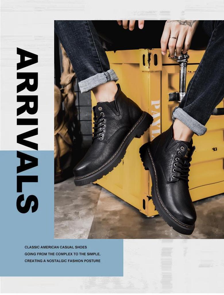 Men's Plus Size High-Top Chelsea Martin Boots - Lace-up Leather Work Boots for Outdoors and Casual Wear.