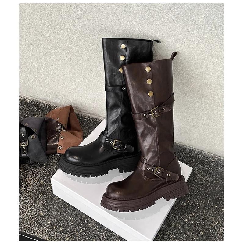 2025 A/W Black Wide Calf High-Thigh Knight Boots for Women