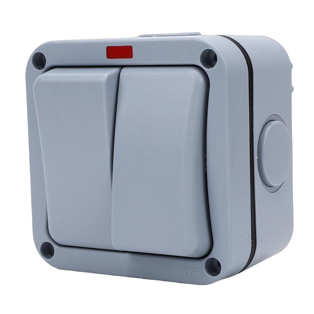 Outdoor Light Switch 20A Weatherproof IP66 Water Proof 2 Gang 2 Way Dual Exterior Electrical Control with Indicator