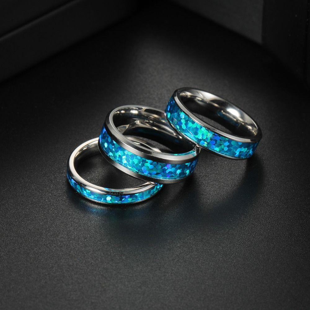 2PCS Stainless Steel Stainless Steel Wedding Ring Blue Opal Inlay Men Wedding Band Wedding Ceremony