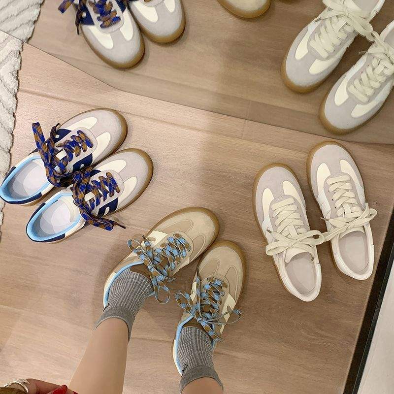 American retro soft color matching German training shoes 2025 spring and autumn new round head flat bottom sports and leisure Forrest Gump shoes