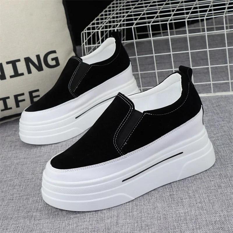 Fashion 2025 Spring 8cm Inner Heightening Women's Shoes Autumn New Fashion Lazy Shoes Slip-on Muffin Thick-soled Loafers Casual Shoes