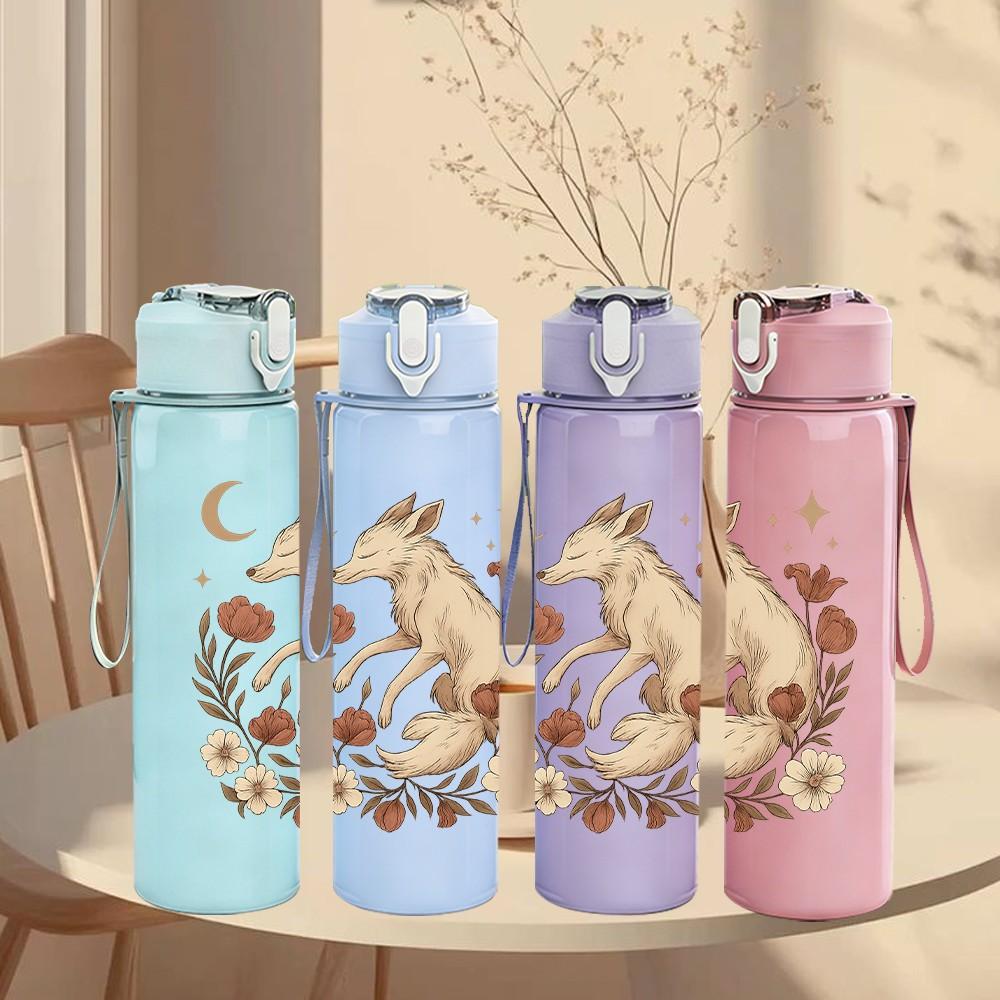 1PC Moon Deer Botanical Print 750ml Color Plastic Sports Water Bottle Leakproof Flip Straw Lid Suitable for Sports Office Home Use