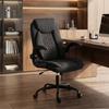Linen-Look Computer Desk Chair, Executive Office Chair with Flip-Up Armrests and Thick Cushion, Black