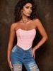 Rose Beauty A Rave Valentine's Day Elegant Sparkling Sequin Decor Fishbone Detail Grommet Lace Up Back Overbust Corset Shapewear Party Crop Tube Top