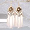 Ethnische Vintage Lange Temperament Federohrringe für Damen Elegante Geometrische Perlenkette Quaste Ohrring Boho Damen Schmuck