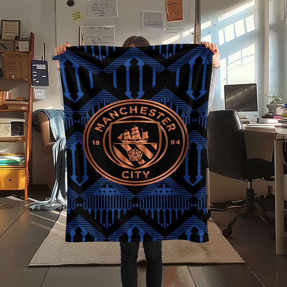 Man City Printed Flannel Blanket, soft throw for bedroom sofa, washable, fan merchandise, great gift.