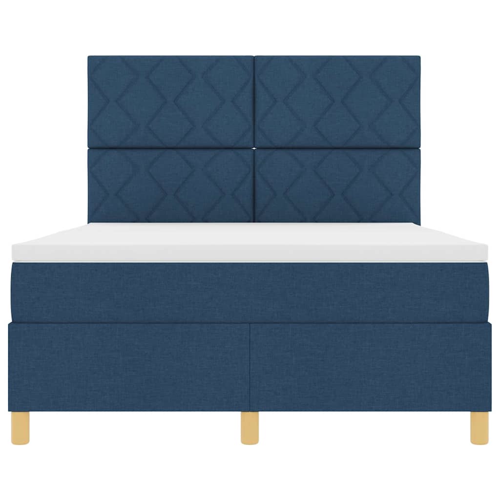 Box Spring Bed with Headboard Blue 140 x 190 cm Fabric