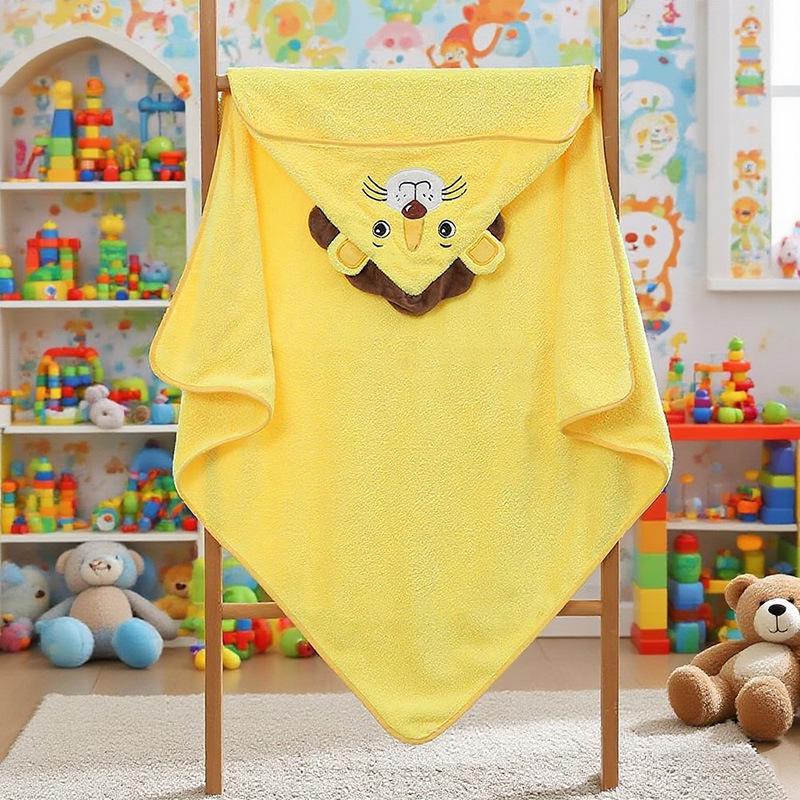 Cartoon Hooded Baby Swaddle & Bath Towel - Coral Fleece, Absorbent, Embroidered, Newborn To Toddler