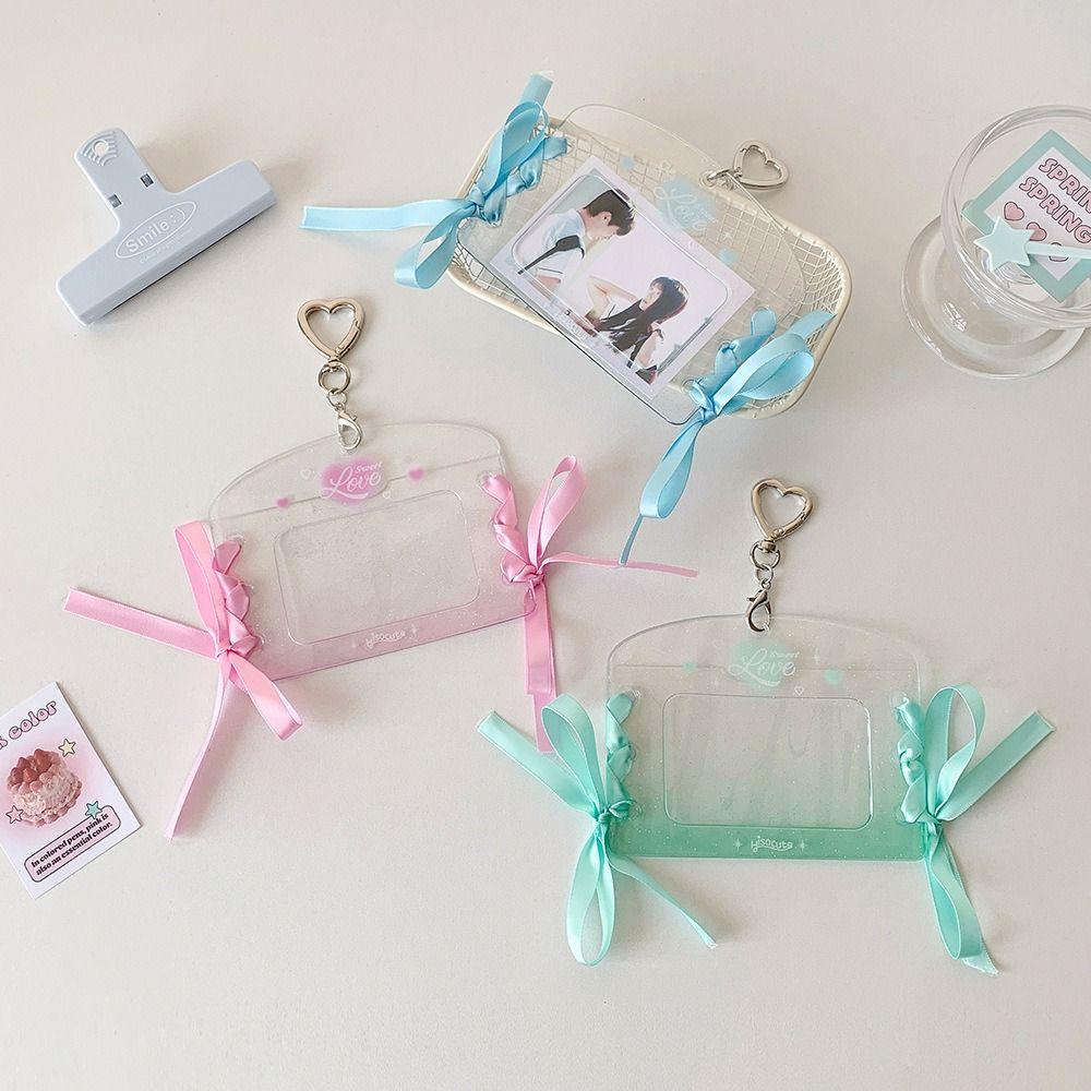 Love Heart Pendant DIY Ribbon Photocard Holder Idol Card Display Protector  School Stationery