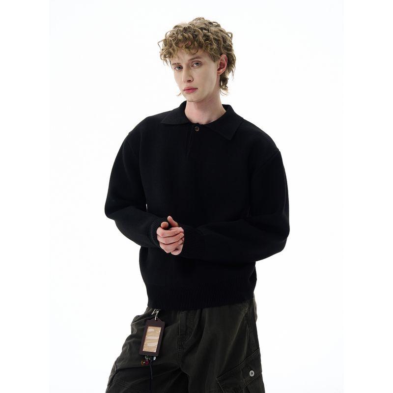 Kisko American Old Money Style Thick Heavy Polo Collar Sweater for Men and Women Cleanfit Lazy Casual Knitwear