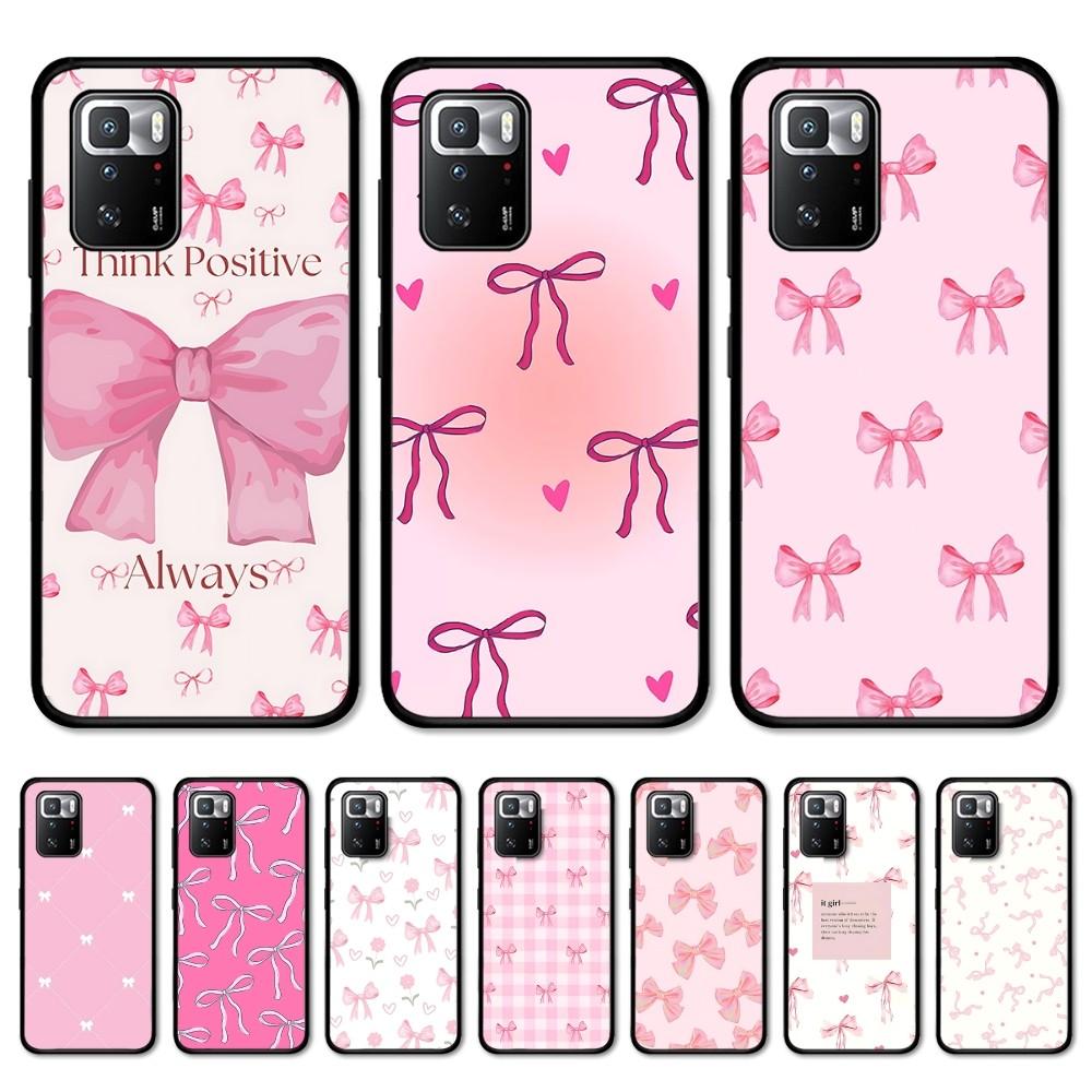 Cute Pink Bowknot Phone Case For Redmi Note 4 X 5 A 6 7 8 T 9 9S 10 11 11S 11Epro Poco M3 Pro