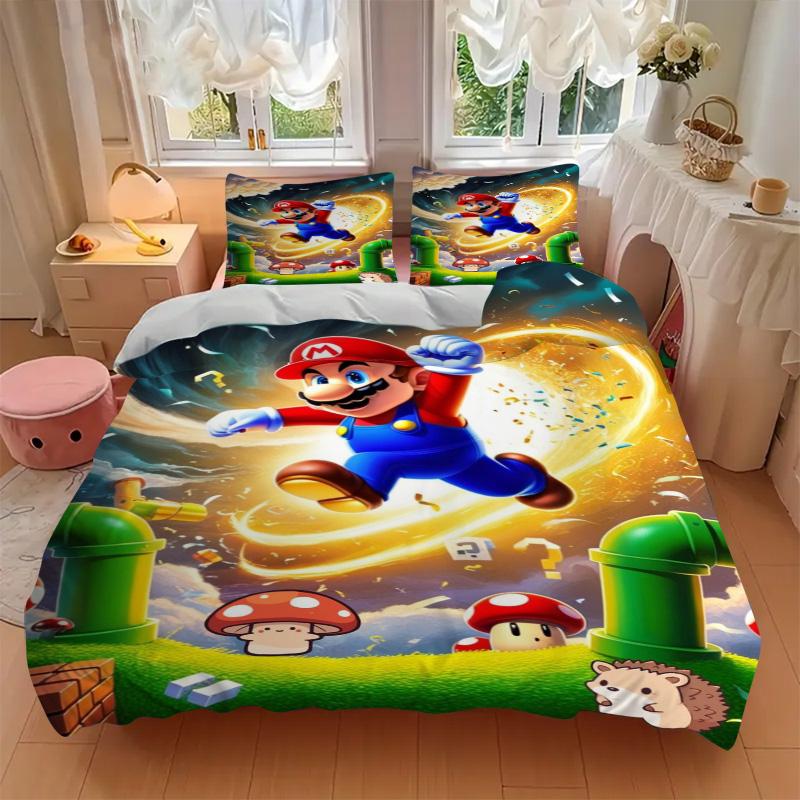 Mario'S Adventure Mushroom Land Print 3Pcs Bedding Setduvet Cover With 2 Bedropillowcase Home Birthday Gift
