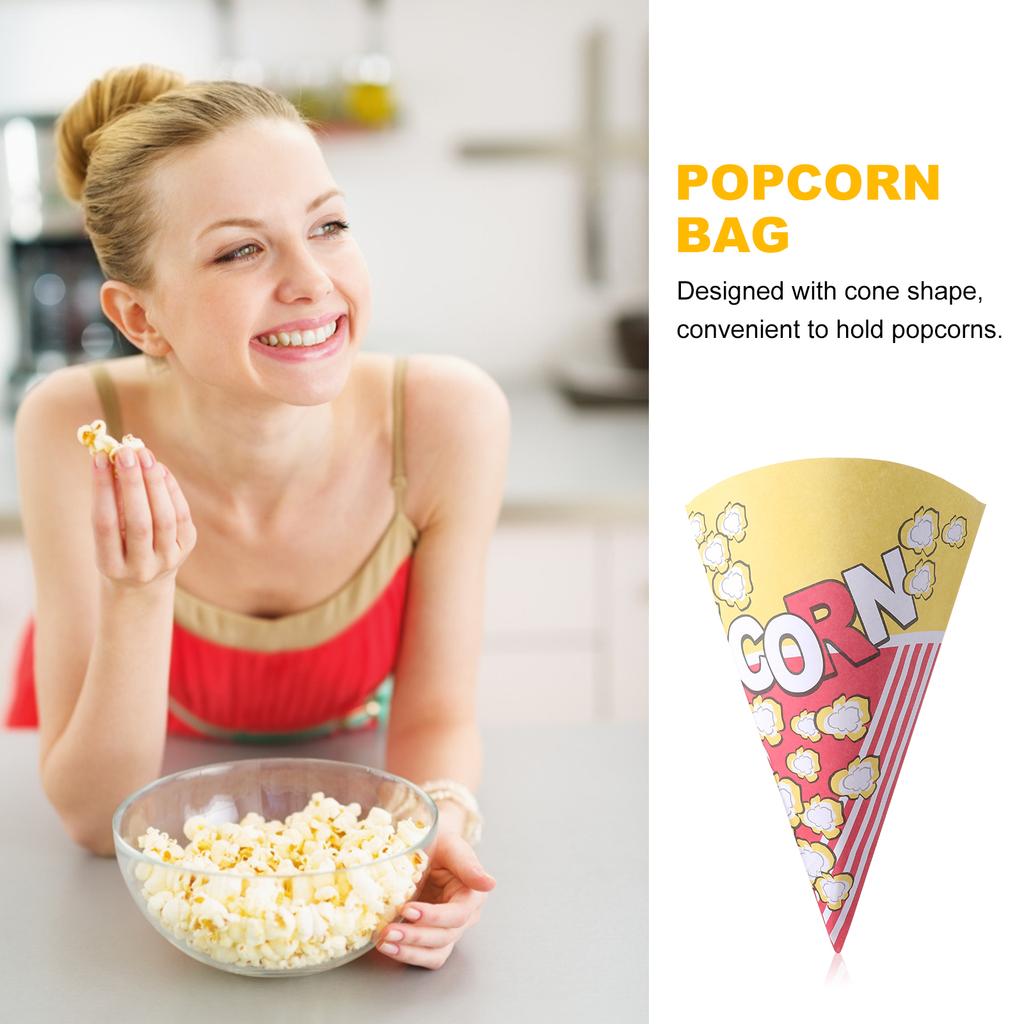 50pcs Cone Shape Popcorn Paper Bags with Tapered Tips Multifunction Paper Treat Bags for Popcorn Candy Snack