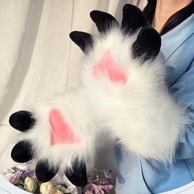 Handgefertigte pelzige Pfoten Plüsch Cartoon Drache Tierpfoten Handschuhe Kigurumi Bestenkralle Handschuh Kawaii Comic-Con Cosplay Kostüm