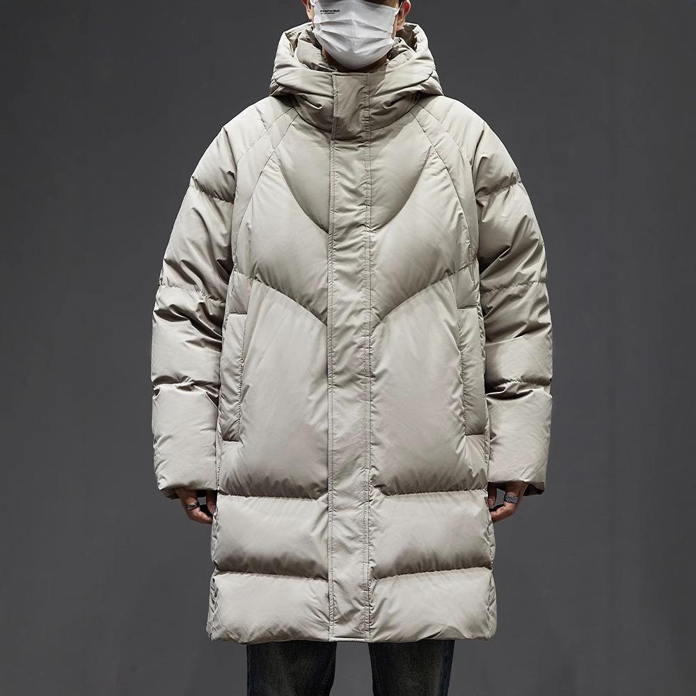 Men's High-End White Duck Down Long Hooded Winter Jacket - Thick and Warm