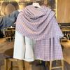 Gentle tie imitation cashmere knitted scarf women's autumn and winter color plaid fringed scarf large shawl
