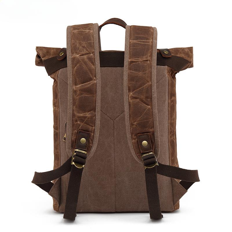 Leisure Travel Bag Waterproof Canvas Bag with Top Layer Cowhide Men's and Women's Shoulder Travel Computer Backpack
