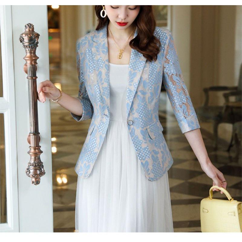Women's Lace Suit Jacket - Slim Fit, Korean Style, Spring/Autumn 2025 Fashion