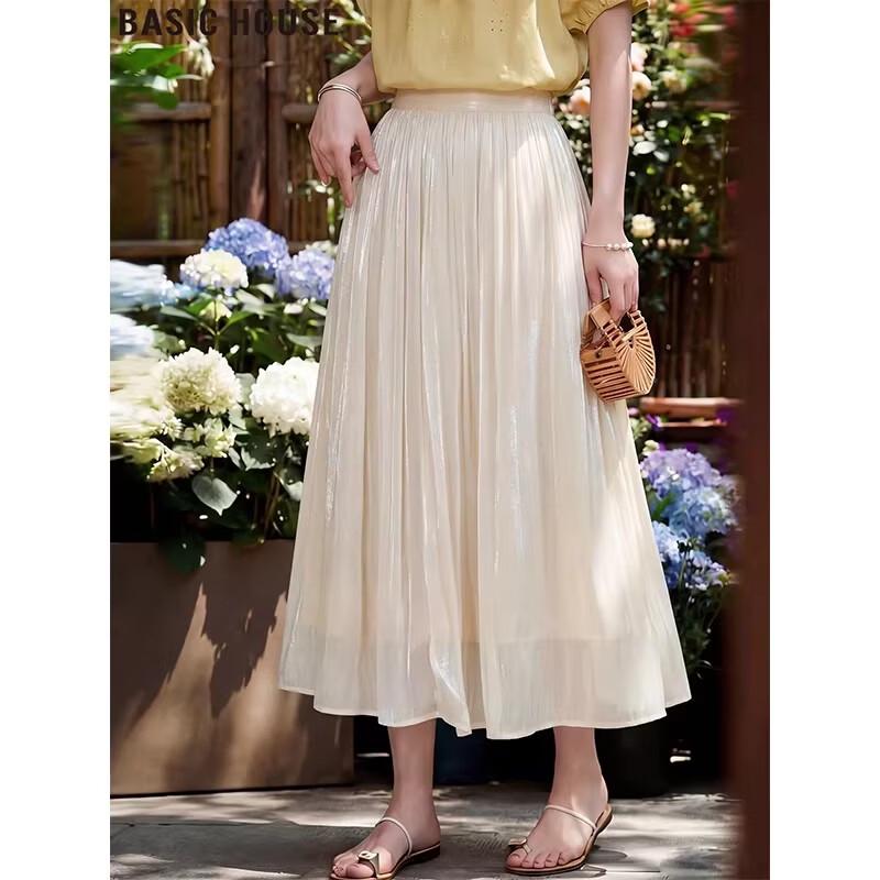 Basic House Damen Netz Falten Midi Rock