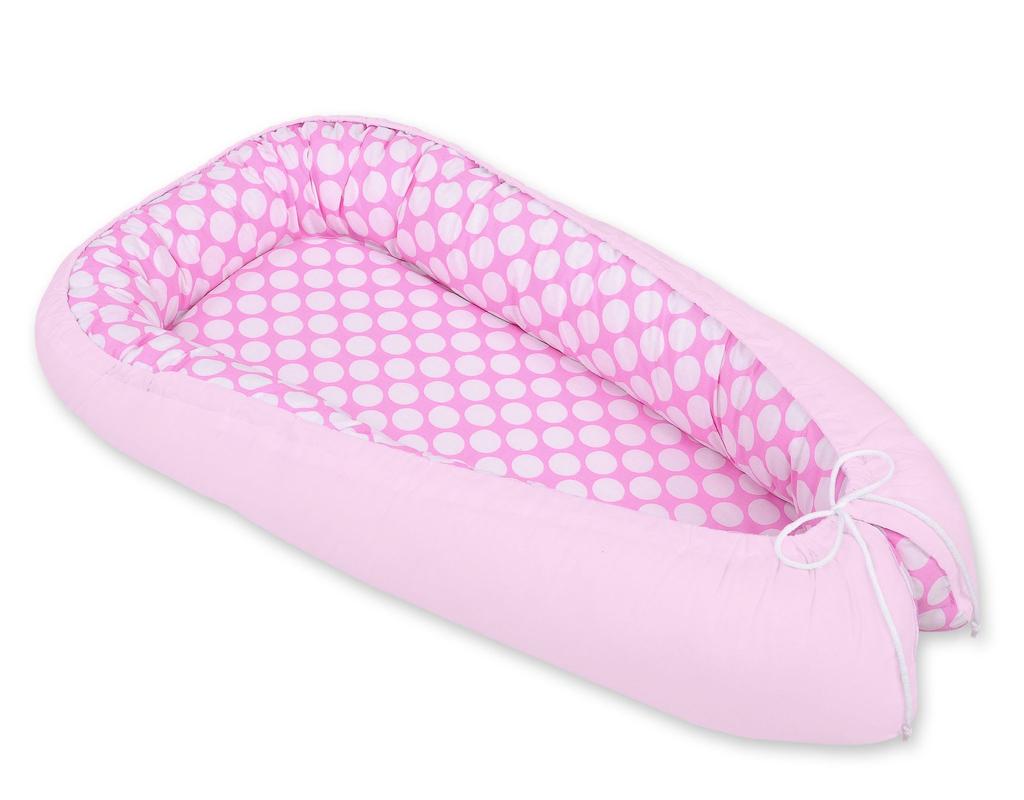 Baby cocoon, double-sided, playpen, swaddle, Premium BOBONO - pink/pink rings