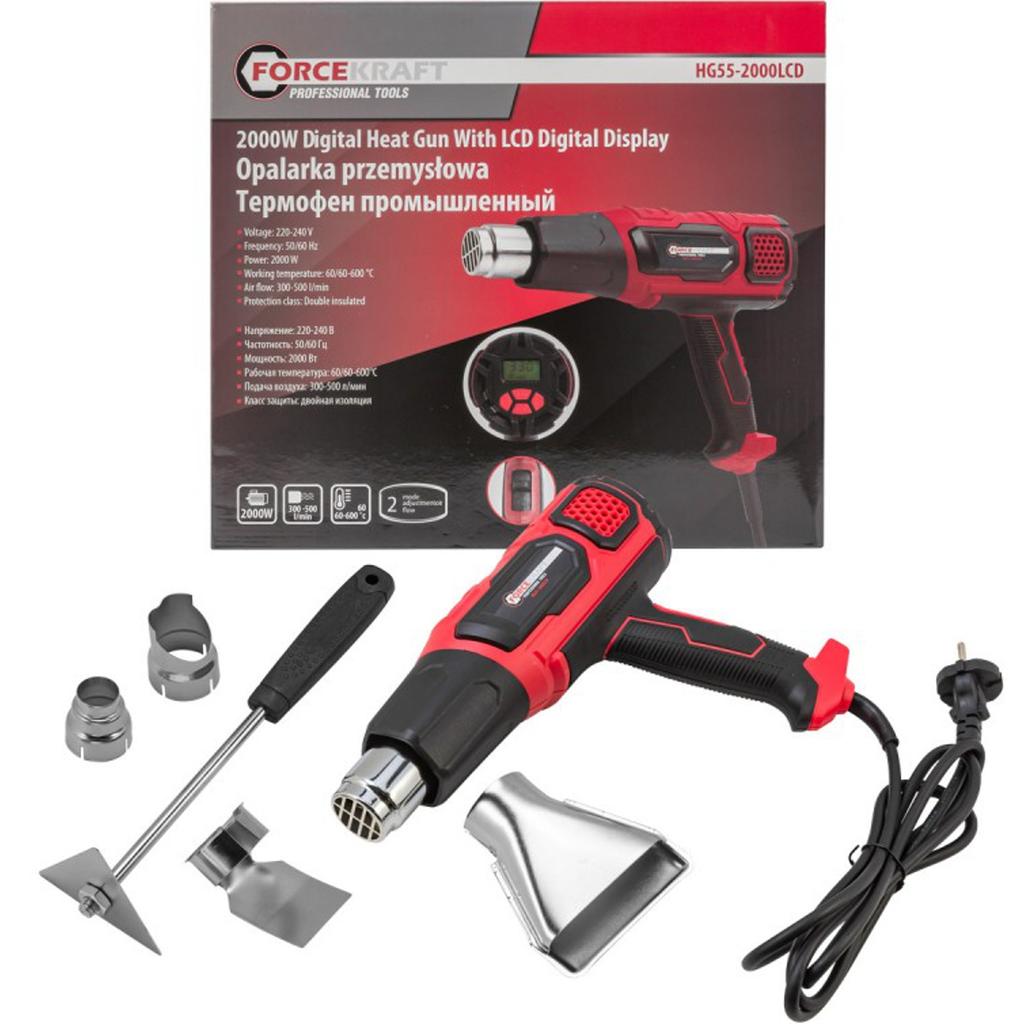 Electric Heat Gun for Wood Paints 4 Nozzles 2 Speeds 2000W LCD Forcekraft