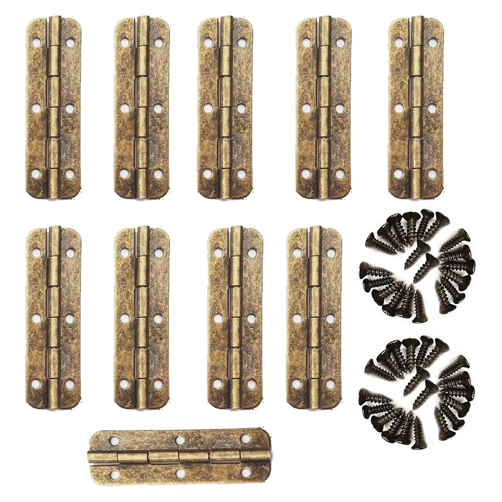 

10 шт. Міні подовжена антична латунь Бронзова скриня для ювелірних виробів Подарункова дерев яна музична скринька Футляр для вина Дверна петля шафи для лялькового будиночка з гвинтом Type 4 50x15mm