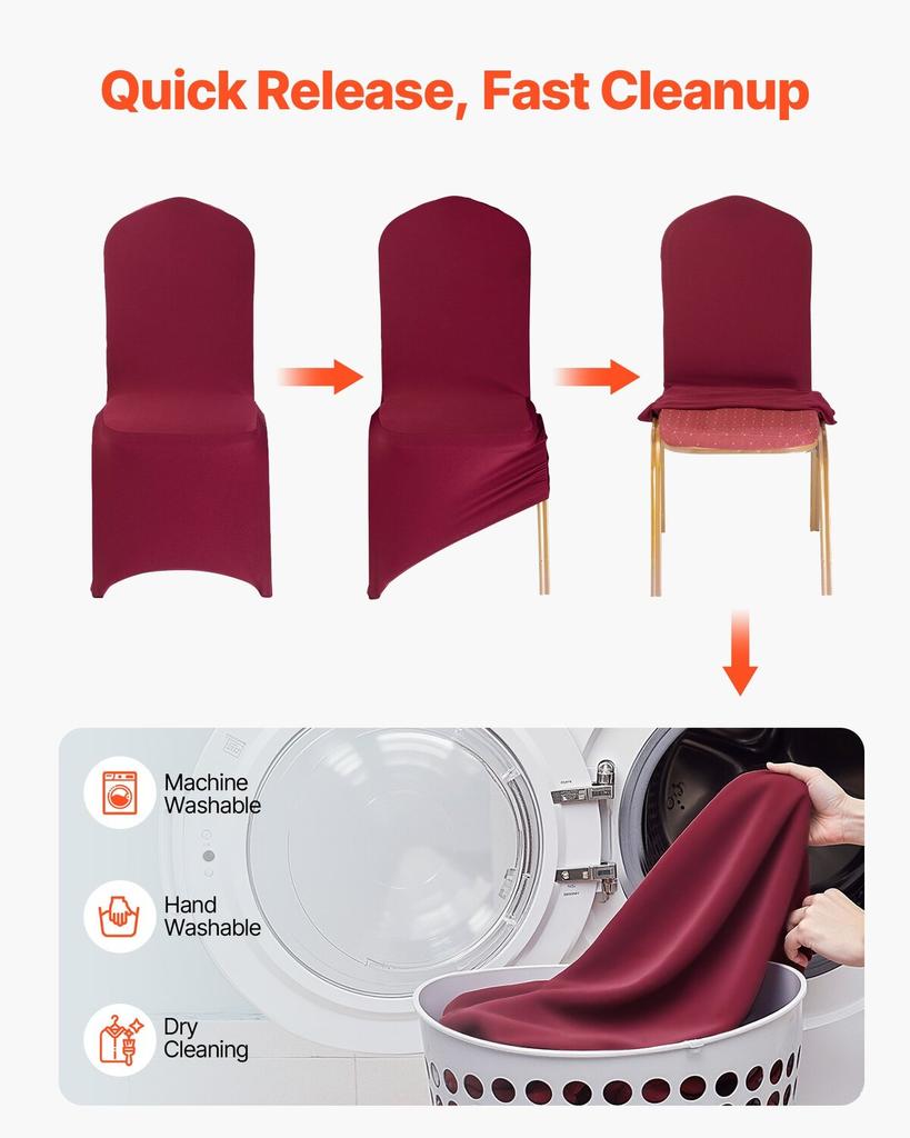 50 Pcs Burgundy Chair Covers, Polyester Spandex Chair Cover, Stretch Slipcovers for Wedding Party Dining Banquet Flat-Front Chair Covers, Fits Chair