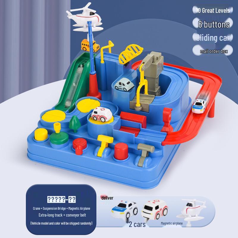 Adventure Boy's Cross-Border Car Challenge: Educational Track & Train Parking Lot Toy