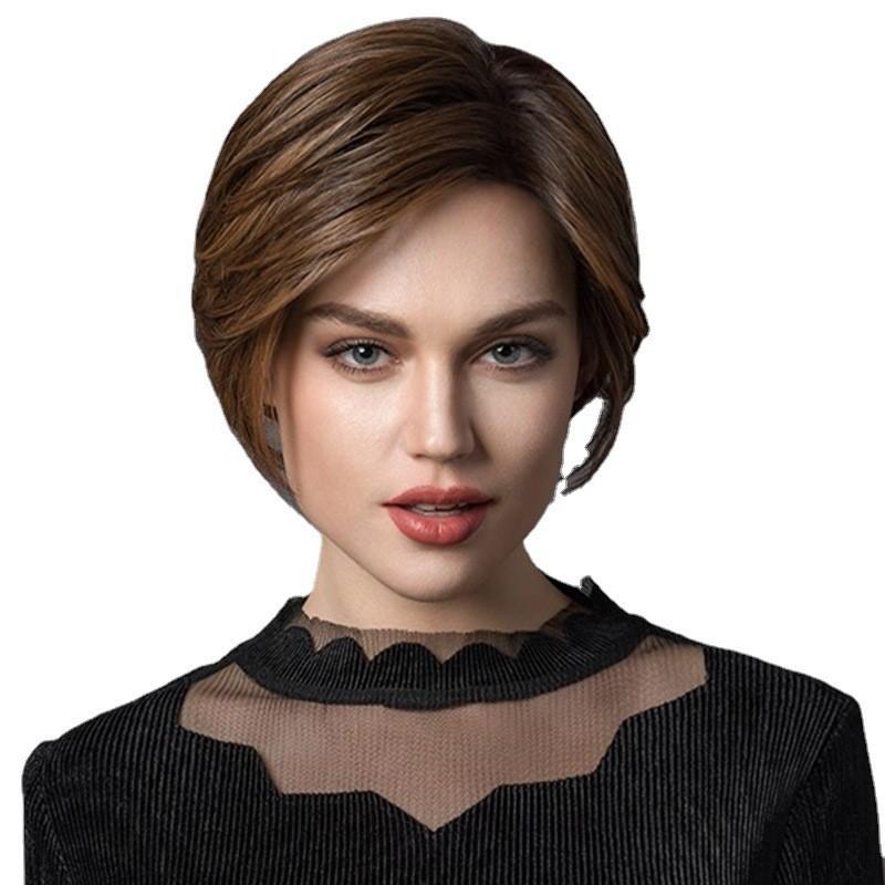 Short Brown Wig Cap With Adjustable Bangs For Women And Teens