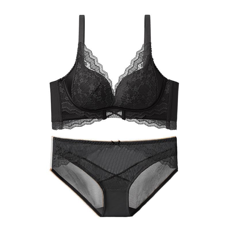 Small Breasts Gather Lace, Sexy Mulberry Silk A, Bacteriostatic, Temperature-changing Lining, No Steel Ring Bra Set