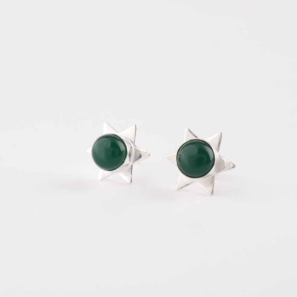 Green Onyx Cab Gemstone 925 Sterling Silver Jewelry Handmade Stud Earrings 0.44" EE-175-22