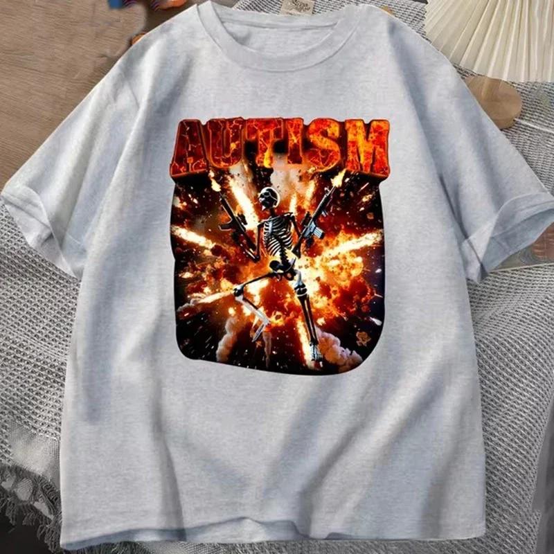 

Аутичный Смешной Скелет Футболка Женская Мужская Аутизм Дерзкий Скелет Мем Футболка Повседневная Футболка с Коротким Рукавом Круглый Вырез Одежда 4XL