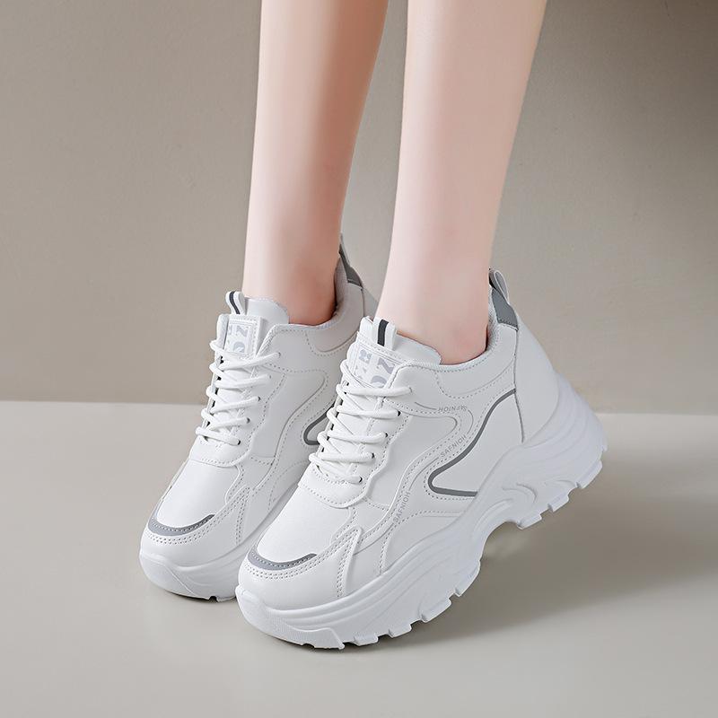 Platform Women's Shoes New Sports and Leisure Shoes Platform Sole Wedge Heel Leather Surface Retro Muffin Dad Shoes