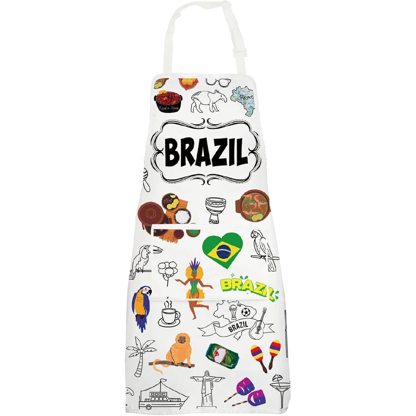 G2TUP Brazilian Kitchen Apron - Brazil Themed Chef Gifts With Flag Design Brazil