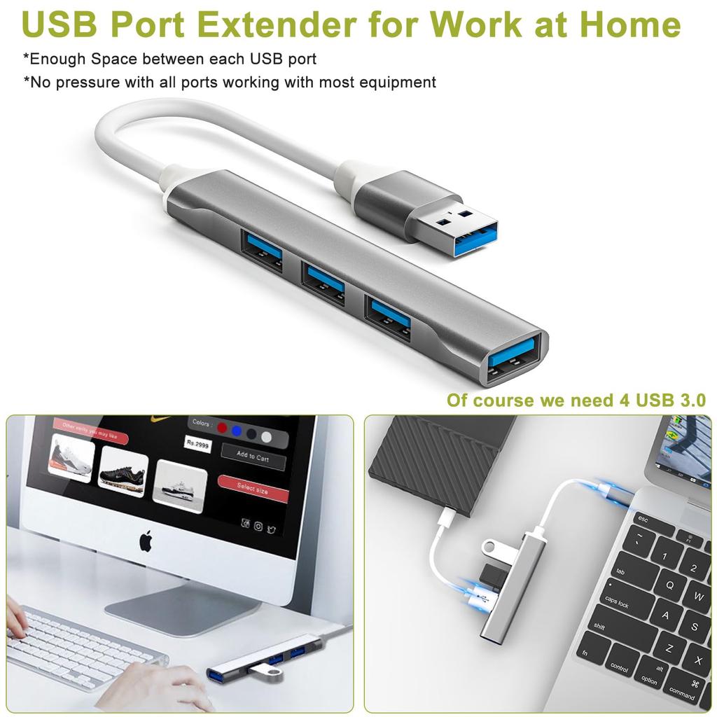 USB USB Port Hub Ultra Slim Hub Dongle Expander for Flash 5Gbps Data Aluminum 3.0 Hub, 4-in-1 Splitter, Laptops, Drives, HDDs, Consoles, Printers,
