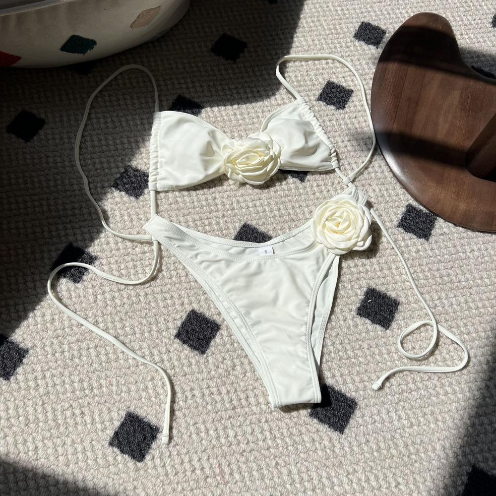 

Европейский и американский сексуальный бикини однотонный розовый купальник с завязками на бретельках L