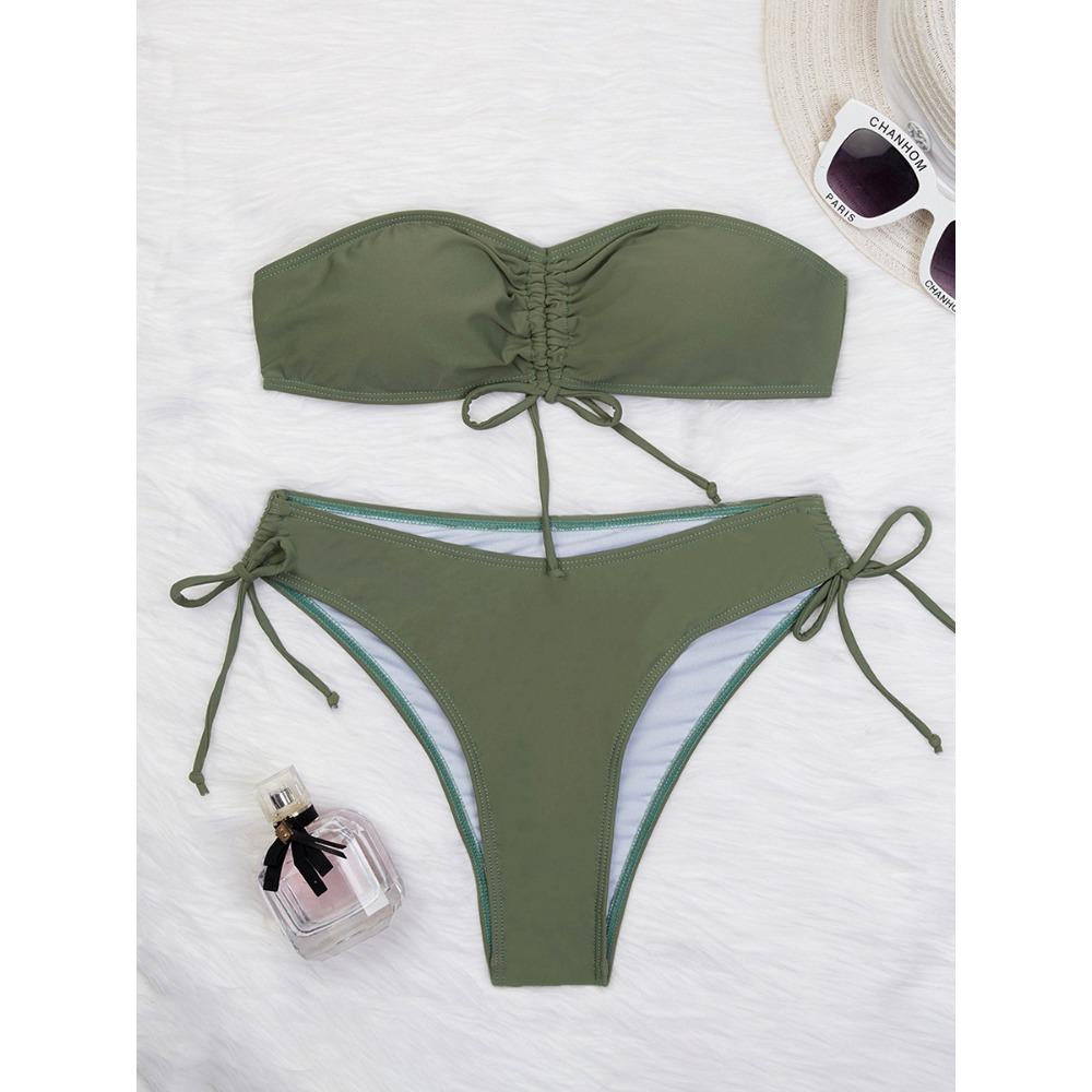 European and American Solid Color Triangle Bikini Split Sexy Women's Swimsuit Bikini