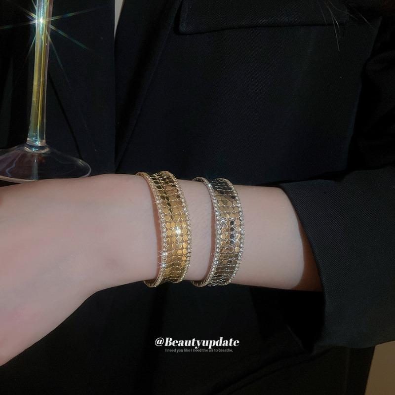 Metal super flash zircon multi-layer open bracelet fashion versatile temperament bracelet niche design jewelry
