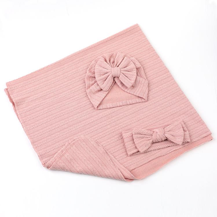 Cross-Border Baby Swaddling Blanket Set Foreign Trade Newborn Solid-Color Polyester-Cotton Swaddle Three-Piece Set 85x90cm